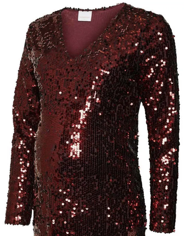 B-Ware Mamalicious Umstandskleid Kleid Schwangerschaft Party rot Größe 40 Pailetten