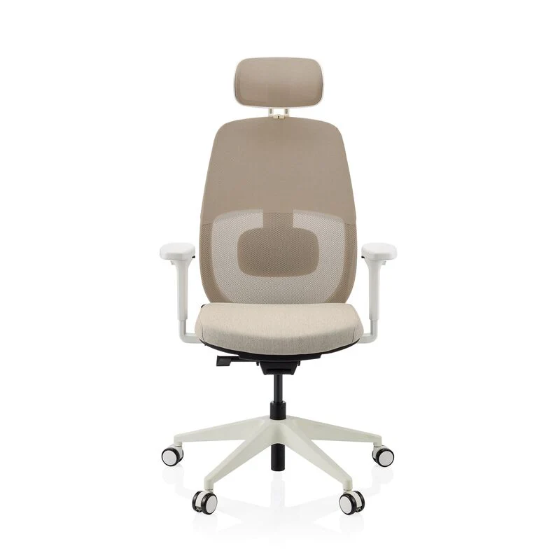 B-Ware hjh OFFICE Bürostuhl Drehstuhl Stuhl Skandis Pro Kopfstütze Beige Weiß Mesh