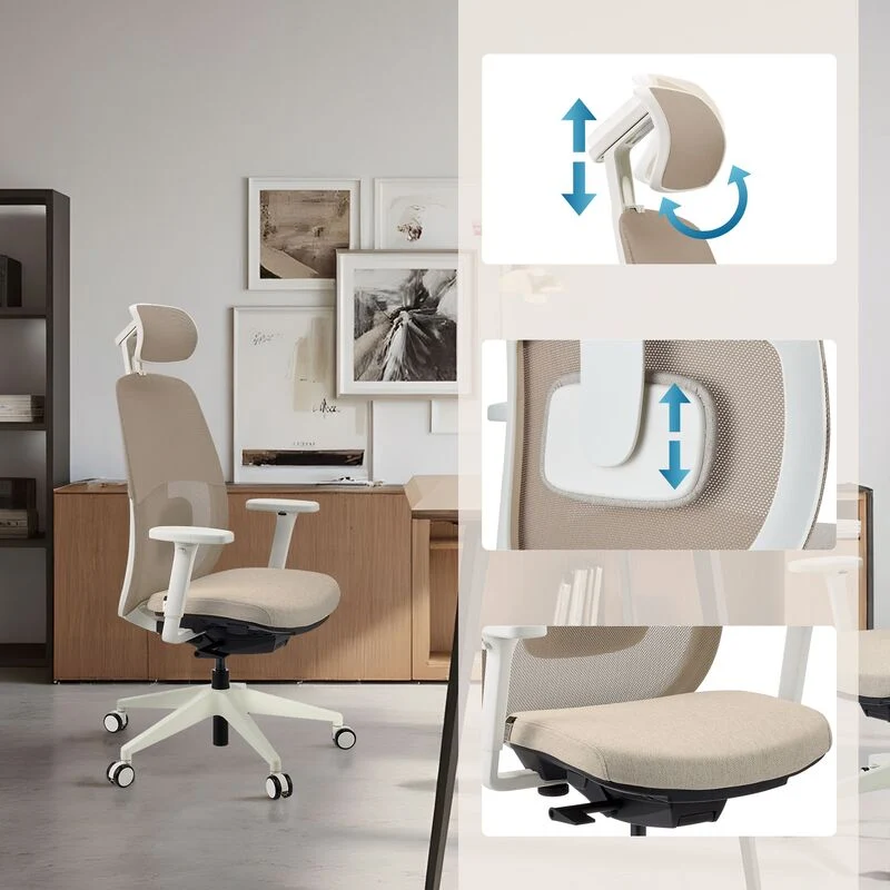 B-Ware hjh OFFICE Bürostuhl Drehstuhl Stuhl Skandis Pro Kopfstütze Beige Weiß Mesh