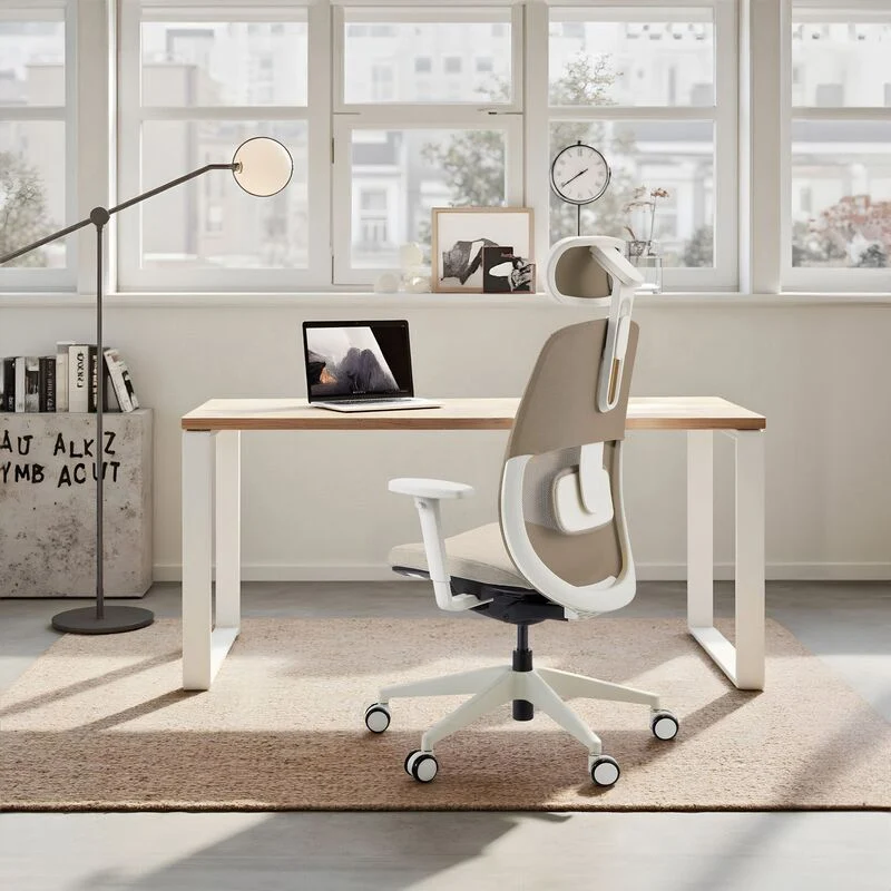 B-Ware hjh OFFICE Bürostuhl Drehstuhl Stuhl Skandis Pro Kopfstütze Beige Weiß Mesh
