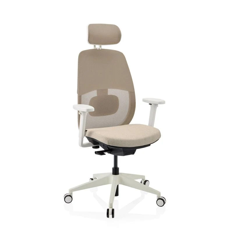 B-Ware hjh OFFICE Bürostuhl Drehstuhl Stuhl Skandis Pro Kopfstütze Beige Weiß Mesh