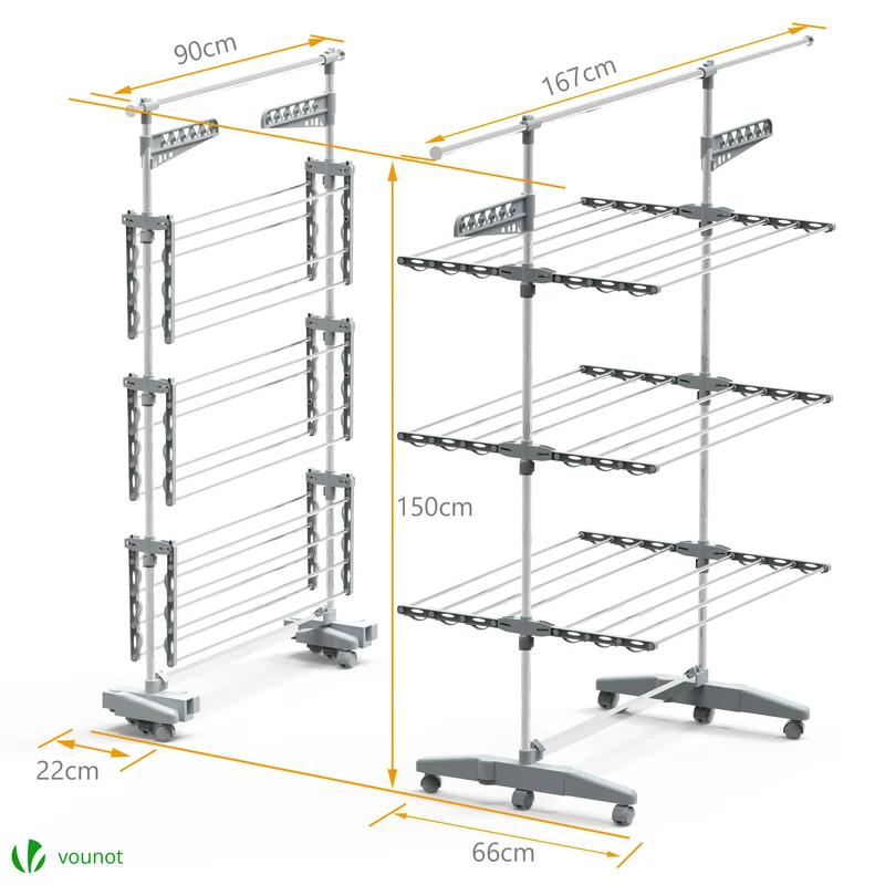 Mobiler Turmwäscheständer für Innen, Wäscheturm Klappbar Wäscheständer Turm, 3 Ebenen