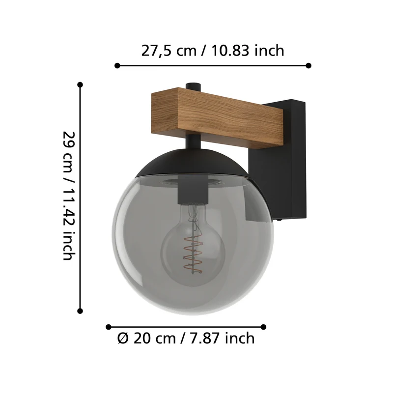 B-Ware Eglo Außenwandleuchte Bufalata Wandleuchte Wandlampe E27 Schwarz Holz Glas Rauch