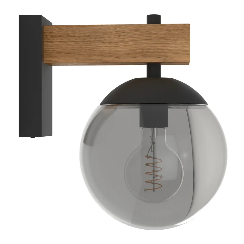 B-Ware Eglo Außenwandleuchte Bufalata Wandleuchte Wandlampe E27 Schwarz Holz Glas Rauch
