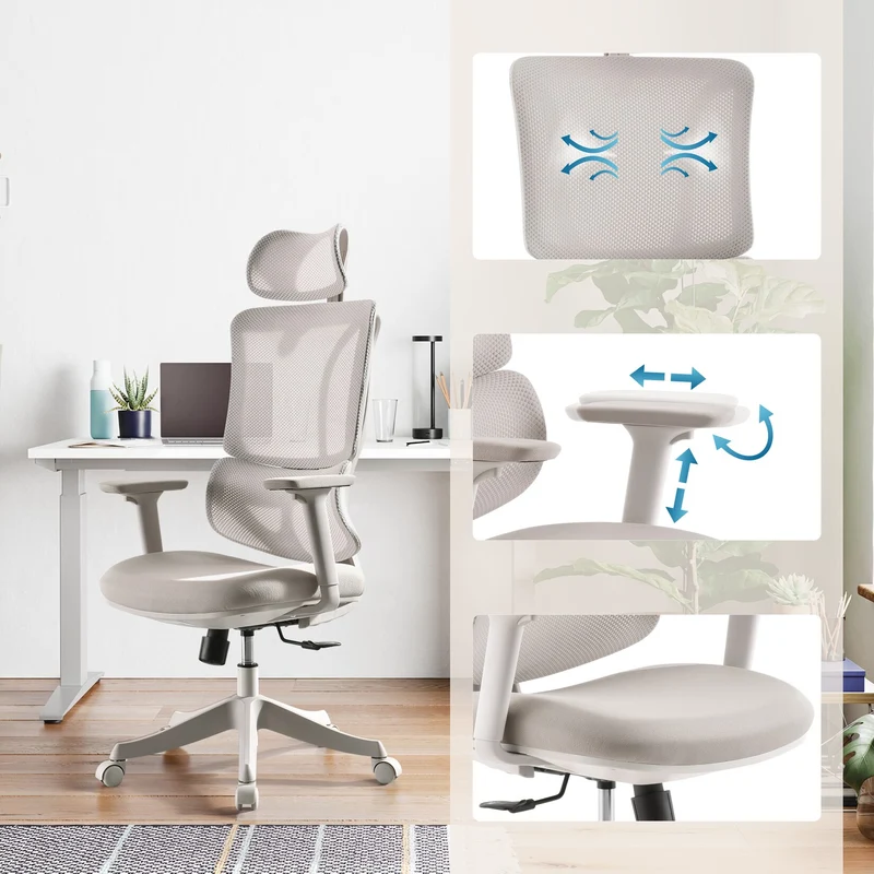 B-Ware MyBuero Bürostuhl Drehstuhl Ergomy Stuhl 3D Netzstoff Sitz Stoff beige
