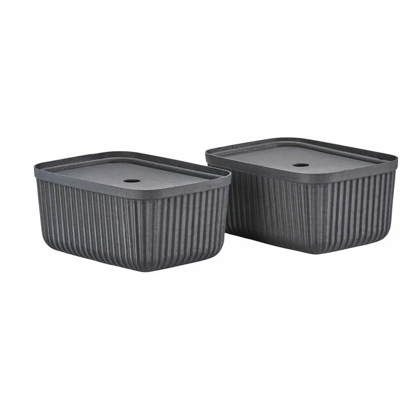 Zone Denmark Aufbewahrungsbox Pulp Black 2er Set, Pflanzenmasse, Schwarz, 32 x 23 cm, 31775