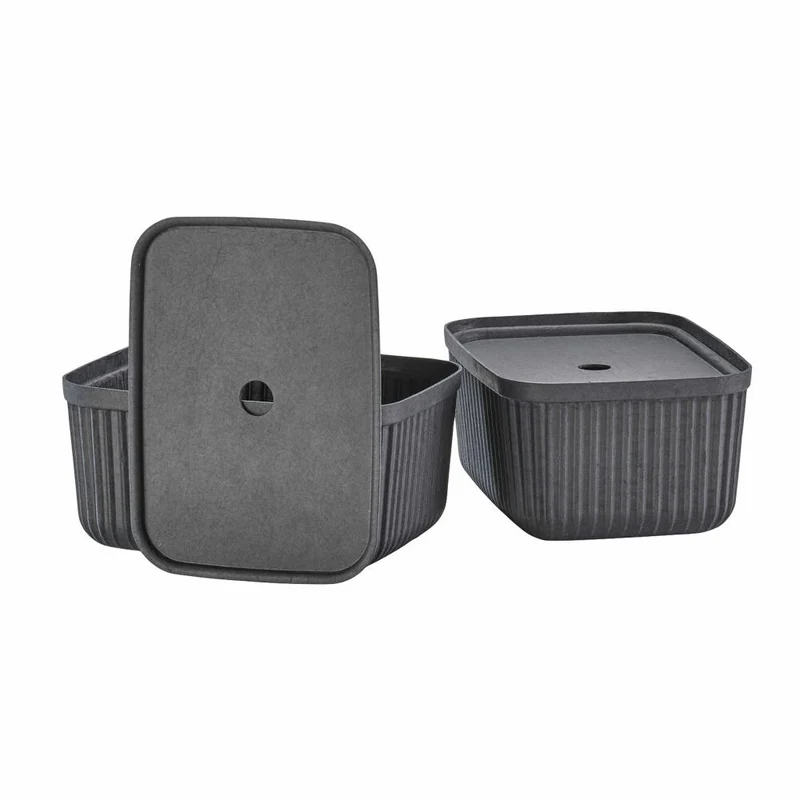Zone Denmark Aufbewahrungsbox Pulp Black 2er Set, Pflanzenmasse, Schwarz, 32 x 23 cm, 31775