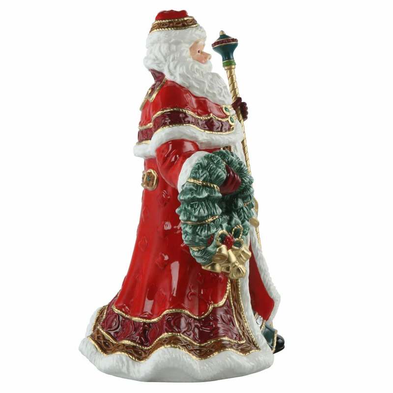 Goebel Figur Santa mit Kranz und Stab, Fitz & Floyd, Weihnachtsmann, Steingut, Bunt, 33 cm, 51001711