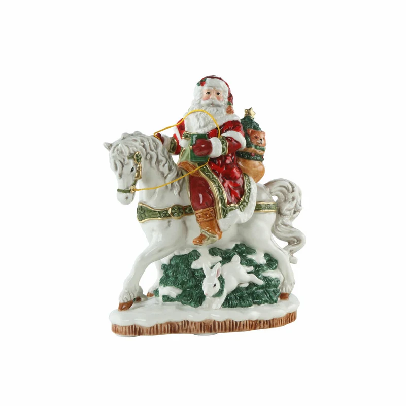 Goebel Figur Santa auf Pferd, Fitz & Floyd, Weihnachtsmann, Steingut, Bunt, 20 cm, 51001741