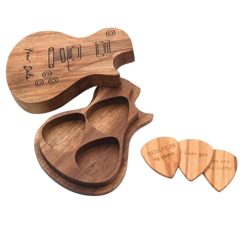 Piques Guitare Bois Gravées - Coffret Cadeau Musicien
