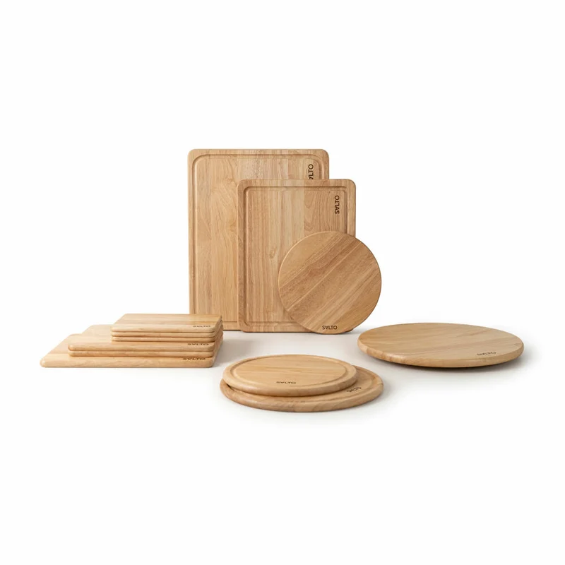 Continenta SALTO Steakteller, Holzbrett, Servierbrett, Gummibaum, Ø 25 cm, 30996