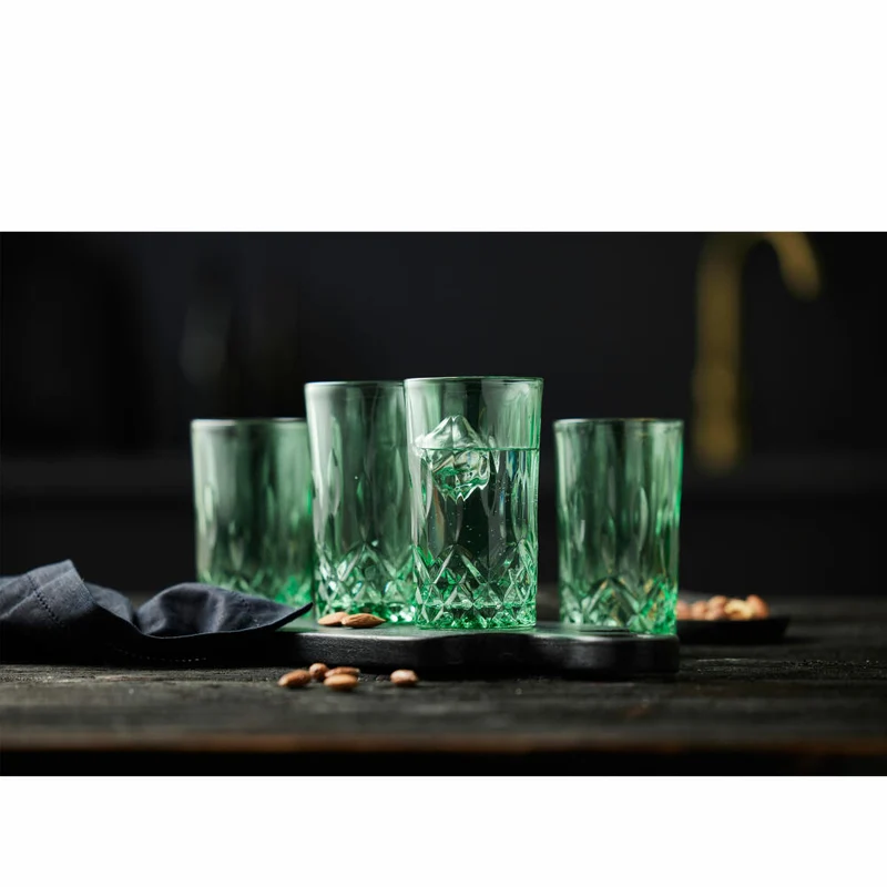 Lyngby Glas Highball-Glas Sorrento 4er Set, Longdrinkgläser, Glas, Grün, 380 ml, 31481