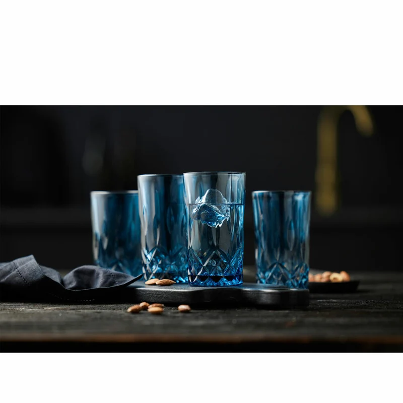 Lyngby Glas Highball-Glas Sorrento 4er Set, Longdrinkgläser, Glas, Blau, 380 ml, 31482
