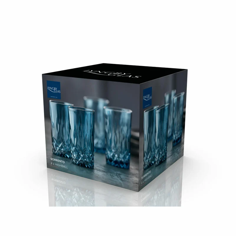 Lyngby Glas Highball-Glas Sorrento 4er Set, Longdrinkgläser, Glas, Blau, 380 ml, 31482