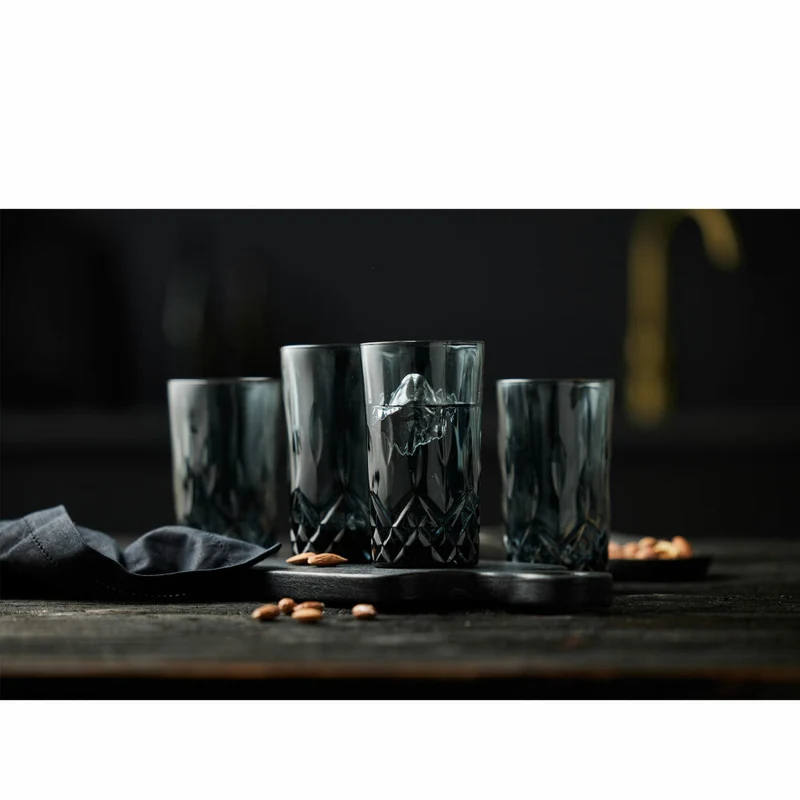 Lyngby Glas Highball-Glas Sorrento Smoke 4er Set, Longdrinkgläser, Glas, Grau, 380 ml, 31489