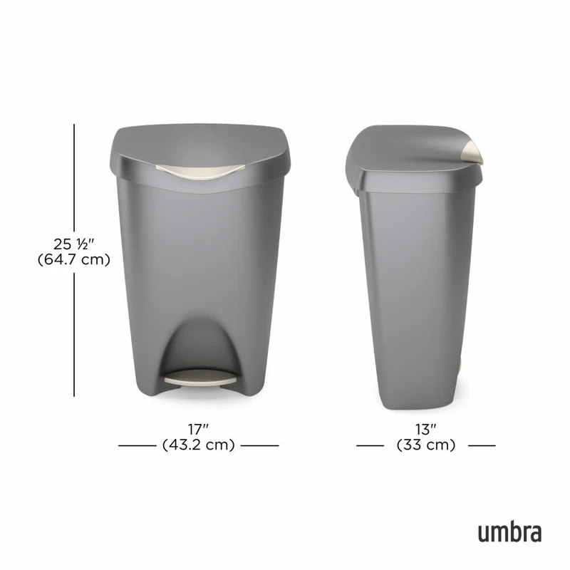 Umbra Abfalleimer Brim, Mülleimer, PP-Kunststoff, Grau, Nickel, 50 L, 1021550-1188