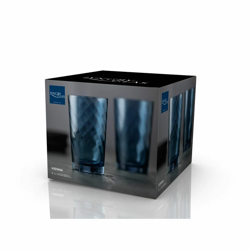 Lyngby Glas Highball-Glas Vienna 4er Set, Longdrinkgläser, Glas, Blau, 450 ml, 31720
