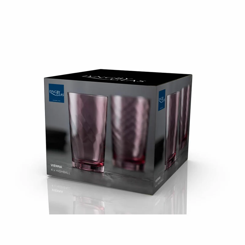 Lyngby Glas Highball-Glas Vienna Purple 4er Set, Longdrinkgläser, Glas, Lila, 450 ml, 31723