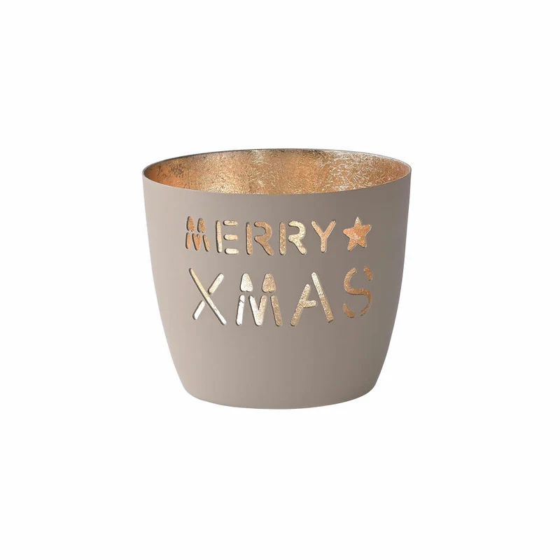 Gift Company Windlicht Madras Merry Xmas M, Teelichthalter, Kerzenhalter, Eisen, Sandstone / Gold, H 8.5 cm, 1030704029