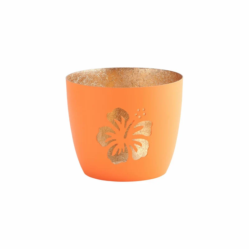 Gift Company Windlicht Madras Hibiskus M, Teelichthalter, Kerzenhalter, Eisen, neon orange / Gold, H 8.5 cm, 1092204085
