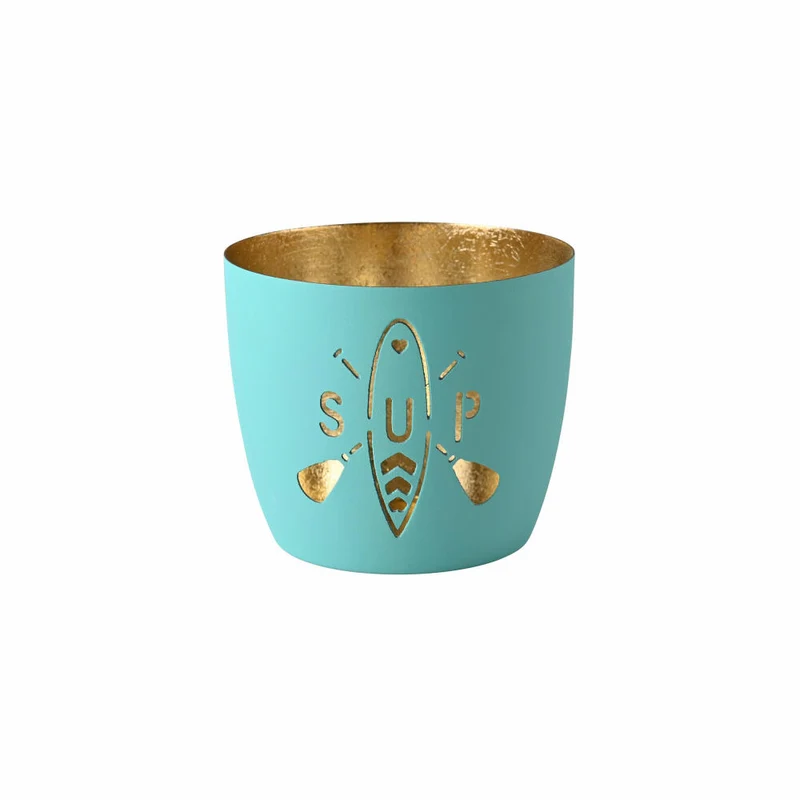 Gift Company Windlicht Madras SUP M, Teelichthalter, Kerzenhalter, Eisen, Türkis / Gold, H 8.5 cm, 1172904024