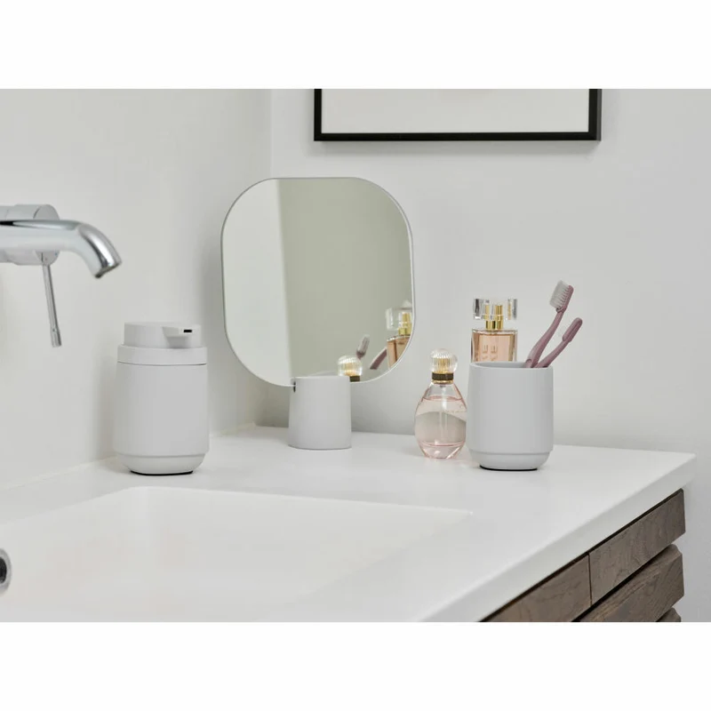 Zone Denmark Tischspiegel Time Soft Grey, Kosmetikspiegel, Beton, Glas, Grau, 30745
