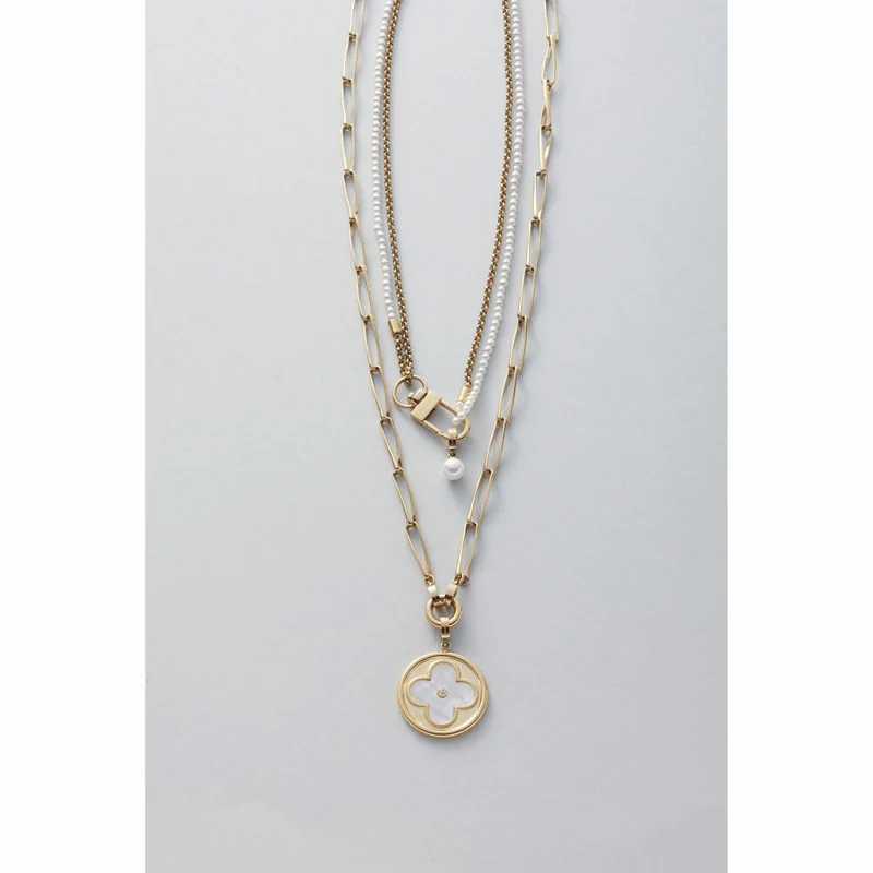 Leonardo Jewels Halskette 48 gold Lucinda, Kette, Schmuckkette, Modeschmuck, Edelstahl IP gold, Muschelperlen, 024329
