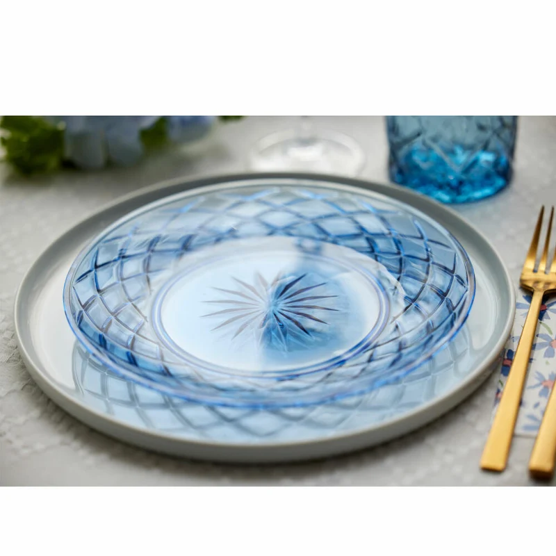 Lyngby Glas Glasteller Sorrento 4er Set, Speiseteller, Glas, Blau, 21 cm, 32008