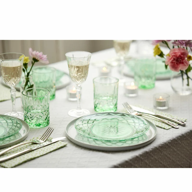 Lyngby Glas Glasteller Sorrento 4er Set, Speiseteller, Glas, Grün, 21 cm, 32010