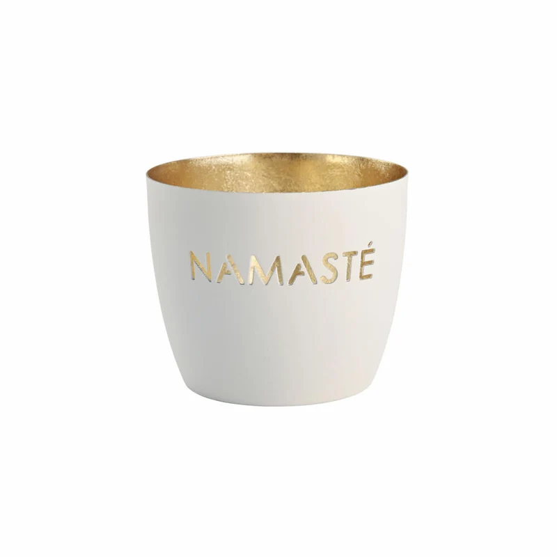 Gift Company Windlicht Madras Namaste M, Teelichthalter, Kerzenhalter, Eisen, weiß / Gold, H 8.5 cm, 1144804001