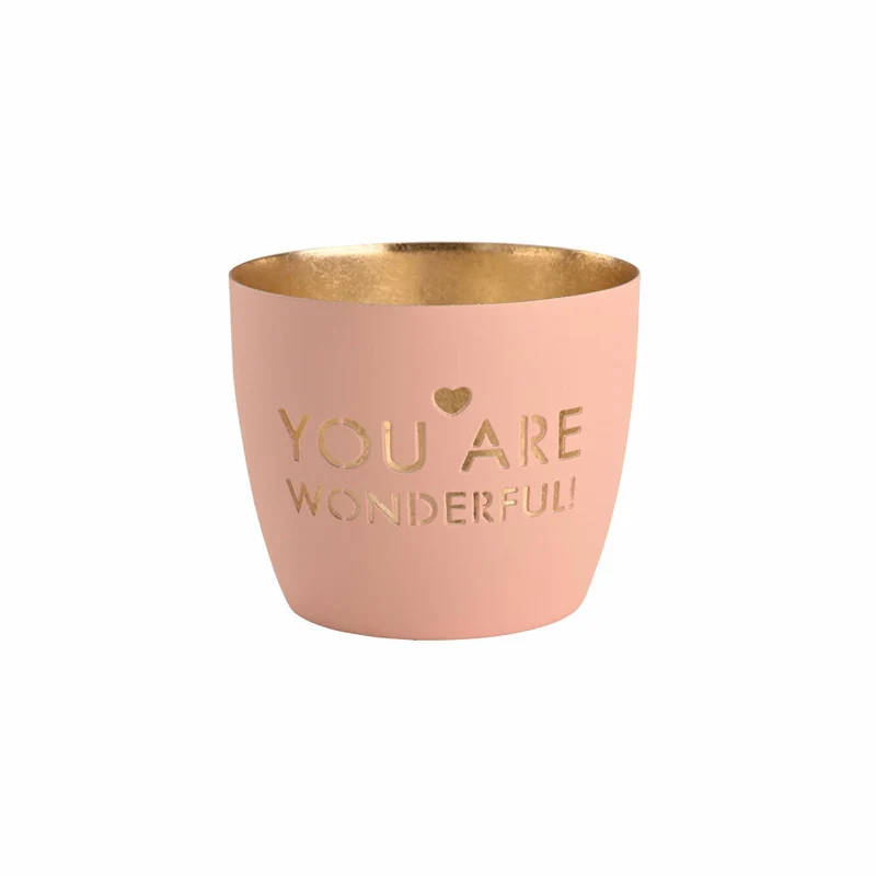 Gift Company Windlicht Madras You are wonderful! M, Teelichthalter, Kerzenhalter, Eisen, Pastellrosa / Gold, H 8.5 cm, 1145804076