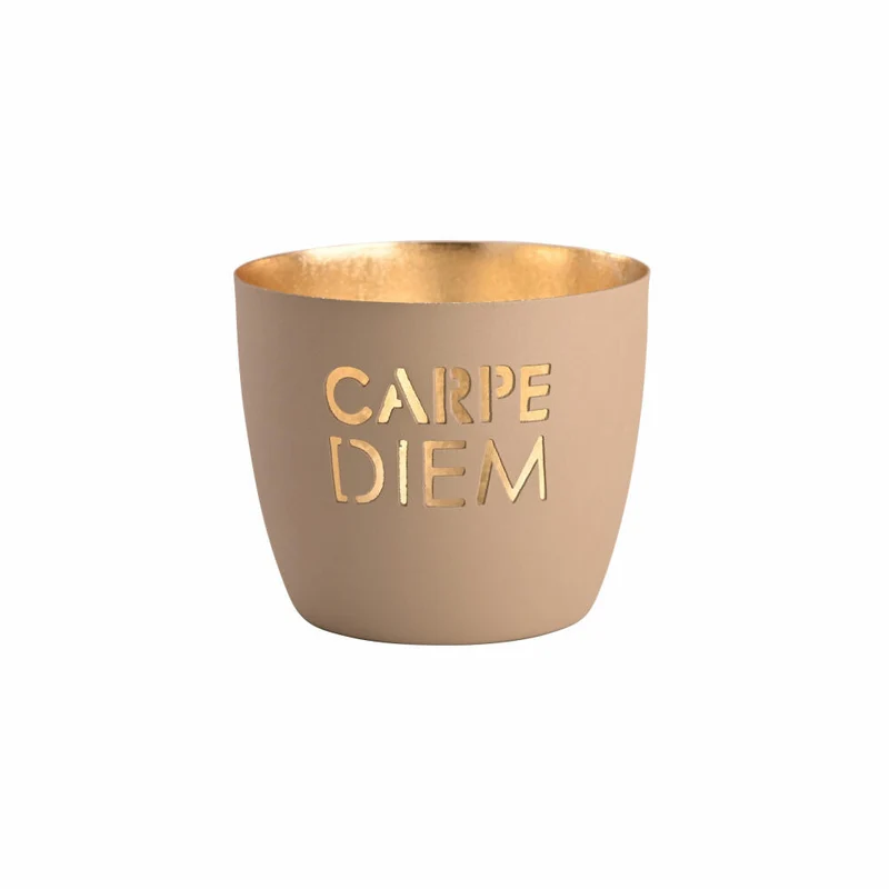 Gift Company Windlicht Madras Carpe diem M, Teelichthalter, Kerzenhalter, Eisen, sandstone / Gold, H 8.5 cm, 1145904029