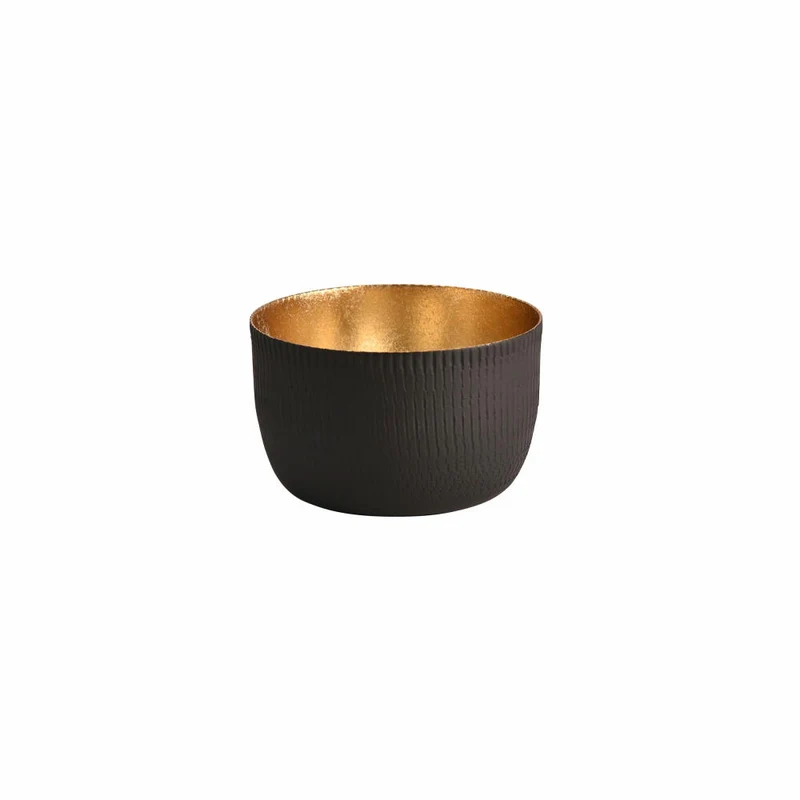 Gift Company Windlicht Madras S, Teelichthalter, Kerzenhalter, Eisen, Struktur matt, Schwarz / Gold, H 5 cm, 1148903002