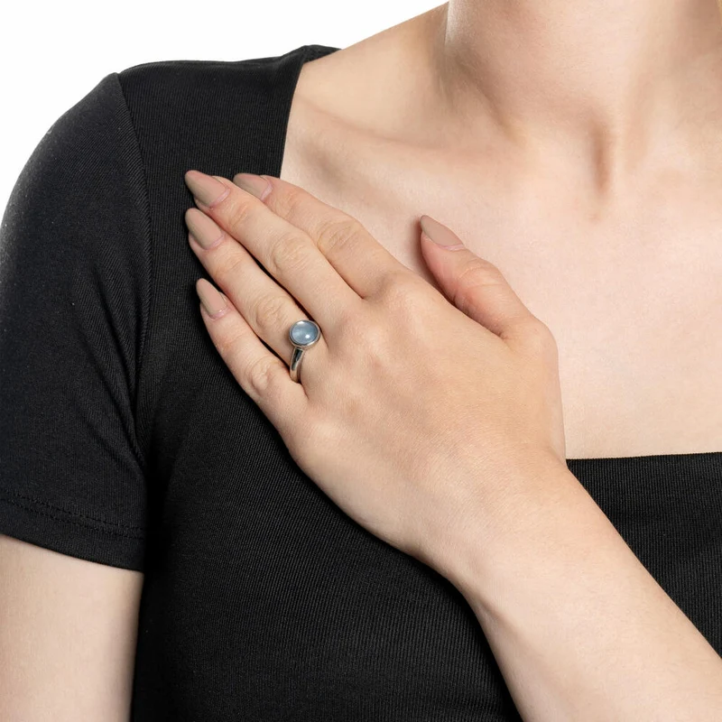 Leonardo Jewels Ring Bea grey blue, Fingerring, Fingerschmuck, Schmuck, Größe 18, Edelstahl, Glasperle, 024360
