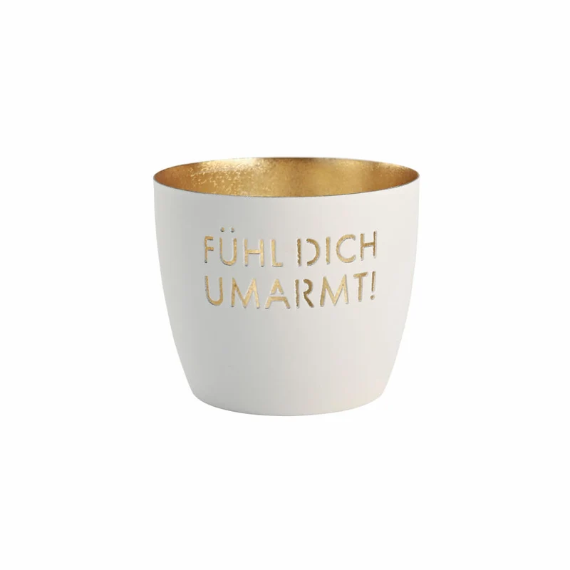 Gift Company Windlicht Madras Fühl dich umarmt! M, Teelichthalter, Kerzenhalter, Eisen, weiß / Gold, H 8.5 cm, 1145704001