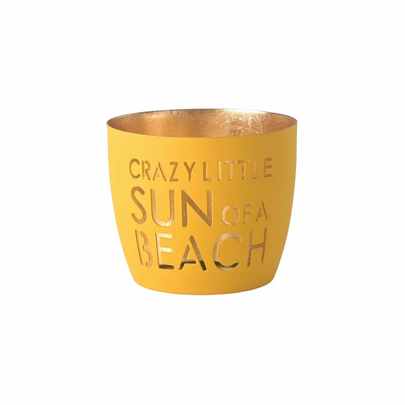 Gift Company Windlicht Madras Crazy little sun of a beach M, Teelichthalter, Kerzenhalter, Eisen, neon gelb / Gold, H 8.5 cm, 1156904086