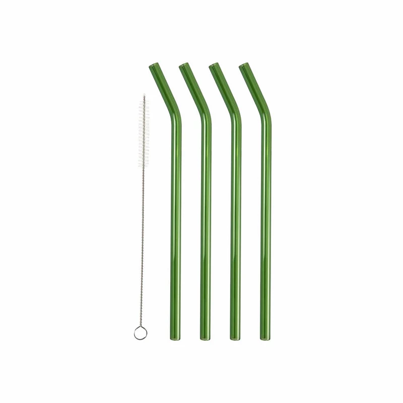 Lyngby Glas Trinkhalm geknickt 4er Set, Glashalme, Glas, Grün, 21.5 cm, 32762