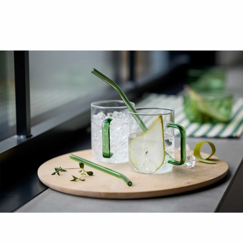 Lyngby Glas Trinkhalm geknickt 4er Set, Glashalme, Glas, Grün, 21.5 cm, 32762