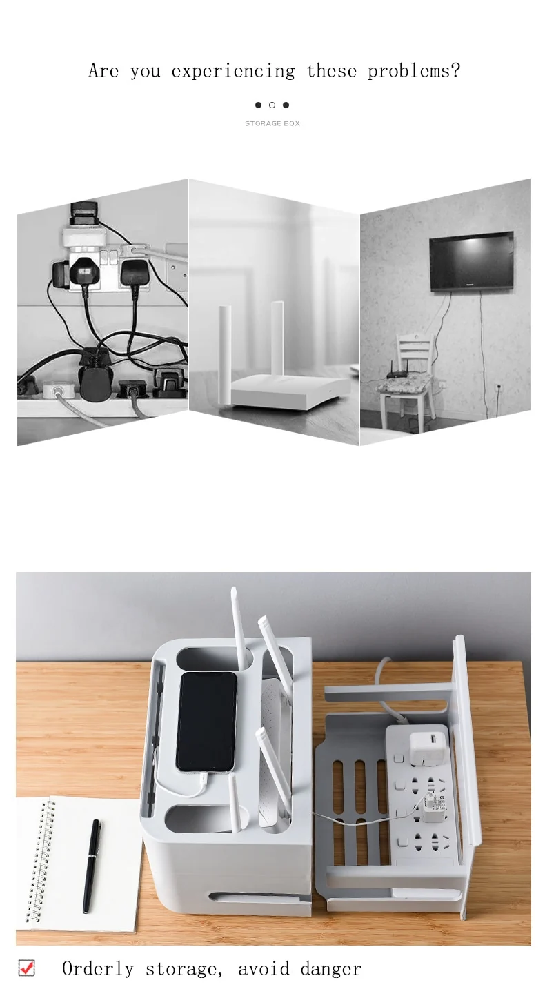 Wall-Mounted Wifi Cable Socket Storage Organizer Box