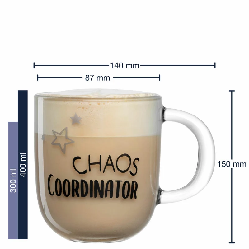Leonardo Tasse Ufficio Chaos Coordinator, Kaffeetasse, Becher, Glastasse, Kalk-Natron-Glas, 400 ml, 047081