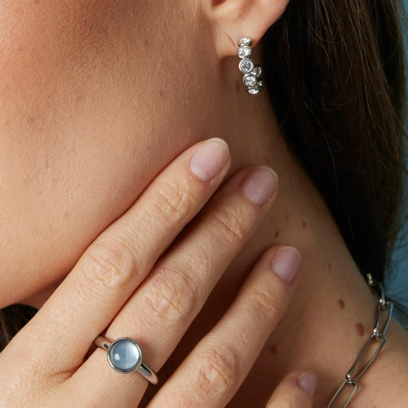 Leonardo Jewels Ring Bea grey blue, Fingerring, Fingerschmuck, Schmuck, Größe 20, Edelstahl, Glasperle, 024362