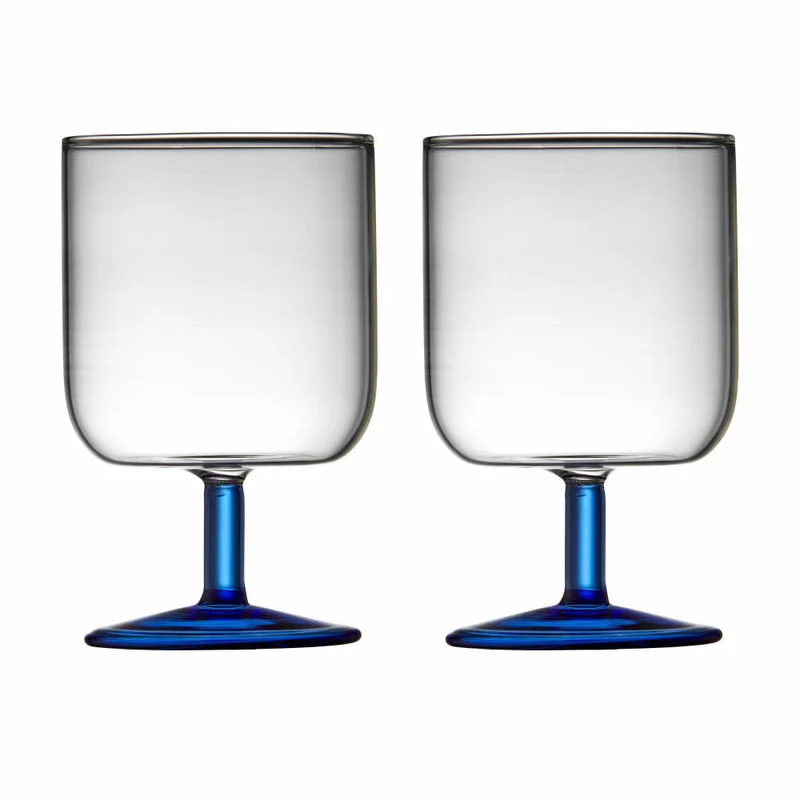 Lyngby Glas Weinglas Torino 2er Set, Stielgläser, Glas, Klar, Blau, 300 ml, 30203