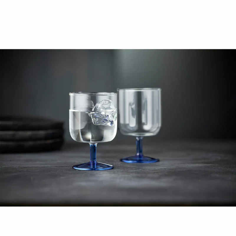 Lyngby Glas Weinglas Torino 2er Set, Stielgläser, Glas, Klar, Blau, 300 ml, 30203