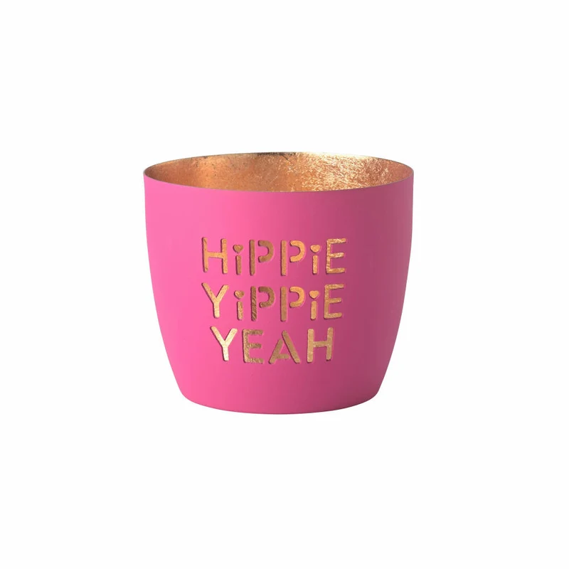 Gift Company Windlicht Madras Hippie yippie yeah M, Teelichthalter, Kerzenhalter, Eisen, neon purple / Gold, H 8.5 cm, 1156504082
