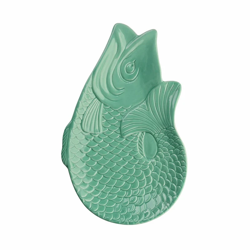 Gift Company Dekoteller Monsieur Carafon M, Teller in Fisch-Form, Steingut, Mint Cream, 25.3 x 16 cm, 1151304043