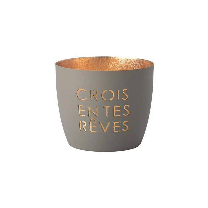 Gift Company Windlicht Madras Crois entes rêves M, Teelichthalter, Kerzenhalter, Eisen, Flannel / Gold, H 8.5 cm, 1155604030