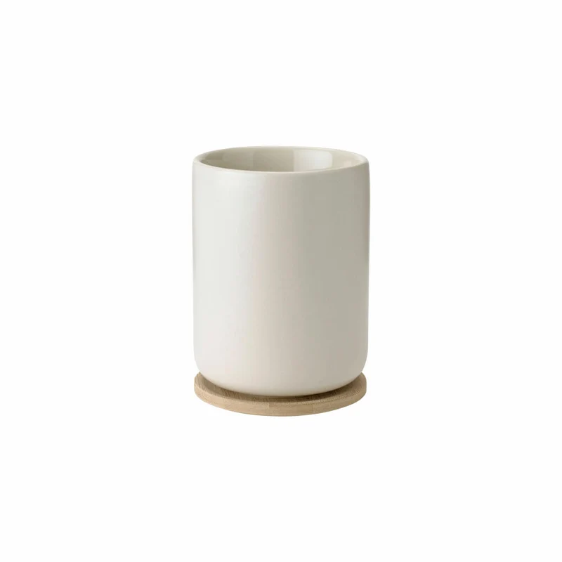 Stelton Thermobecher Theo mit Untersetzer, Steinzeug, Bambus, Sand, 250 ml, X-641-1