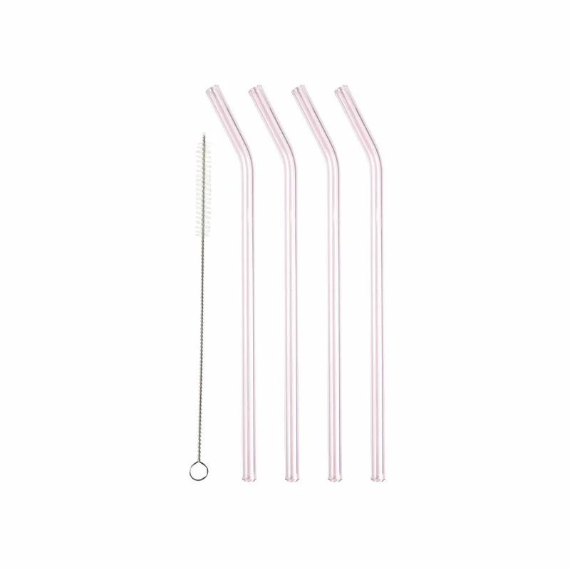 Lyngby Glas Trinkhalm geknickt 4er Set, Glashalme, Glas, Pink, 21.5 cm, 32763