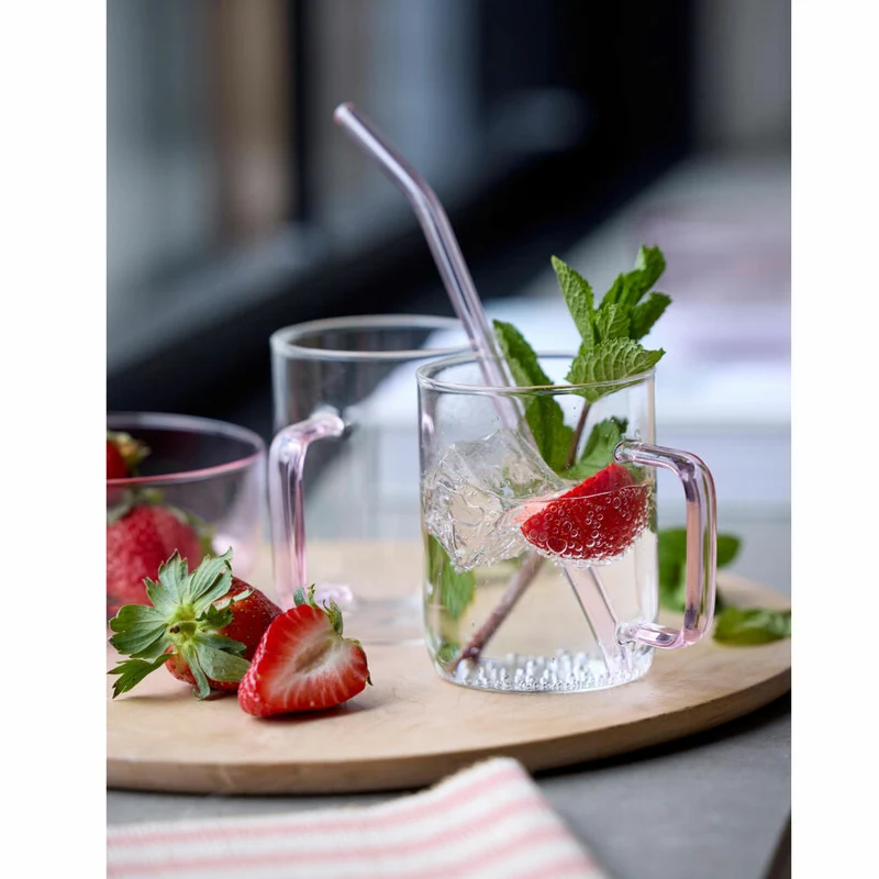 Lyngby Glas Trinkhalm geknickt 4er Set, Glashalme, Glas, Pink, 21.5 cm, 32763