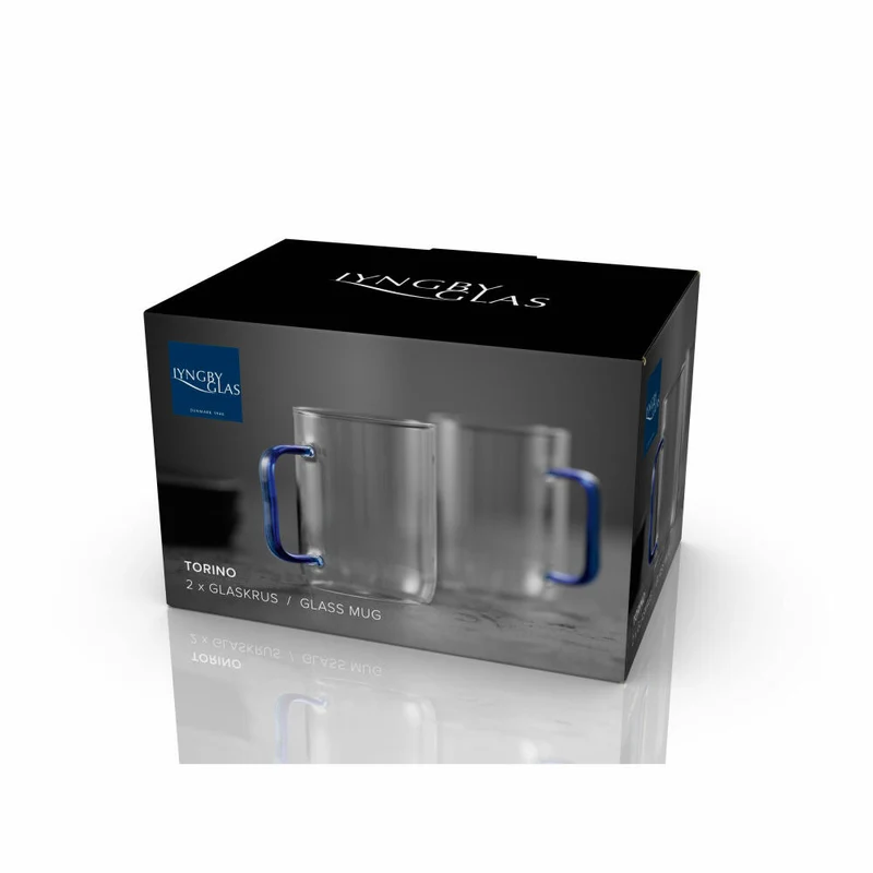 Lyngby Glas Glasbecher Torino 2er Set, Henkelbecher, Glas, Blau, 400 ml, 32767